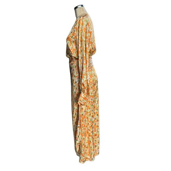 Never Fully Dressed Satin Wrap Vienna Midi Dress In Pastel Gold Mix Size US 8 - Picture 4 of 13
